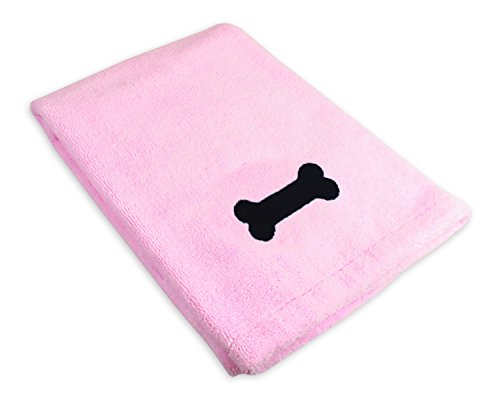 DII Bone Dry Microfiber Dog Bath Towel with Embroidered Paw Print, 44x27.5, Pink