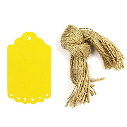 Wrapables 50 Count Gift Tags/Kraft Hang Tags with Free Cut Strings for Gifts, Crafts and Price Tags, Small Scalloped Edge, Yellow