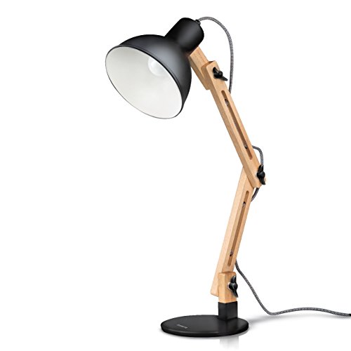 Tomons Swing Arm Desk Lamp, Natural Wood Designer Table Lamp for Office, Living Room, Study and Bedroom, Black
