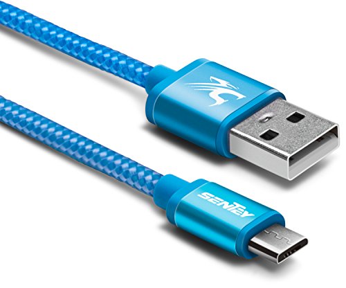 Sentey Micro USB 2.0 Cable 1 Meter/3ft Braided (Blue) / Metal / Plated Connector Tangle-free Charging/sync Cable a Male to Micro B Ls-6722