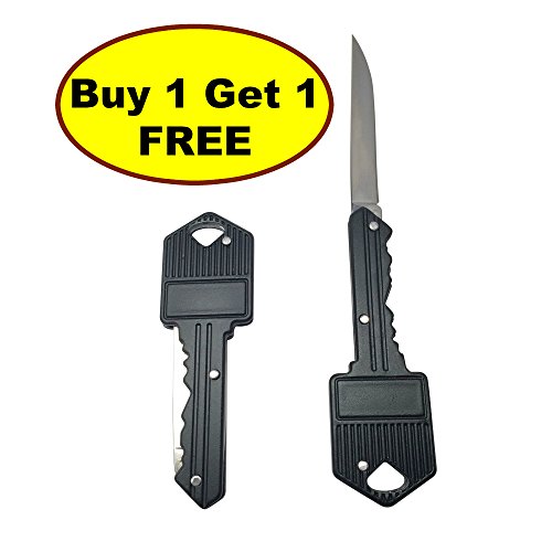 NEW 2 pack Key Chain Knife with Straight Edge Folding 2-Inch Stainless Steel Drop Point Blade, Knives & Tools, Hard Cased Black Finish by JJMG