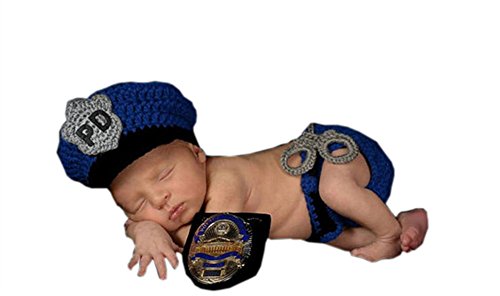 Pinbo Newborn Baby Boys Photography Prop Crochet Knitted Police Hat Diaper