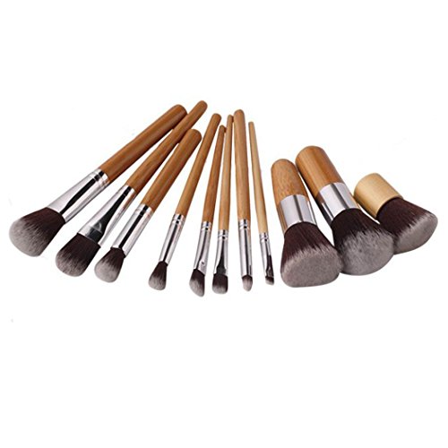EmaxDesign 11 pcs Premium Quality Bamboo Cosmetic Makeup Brush Set with Bag