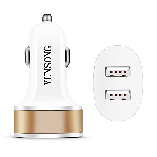 Car Charger, YUNSONG 4.8A/24W Dual Port USB Car Charger for iPhone 6S Plus 6 Plus 6 5SE 5S 5 5C 4S, Samsung Galaxy S7 S6 Edge Plus Note 5 4 S5 Tab S, LG G5 G4, HTC,Nexus 5X 6P, iPads Portable [Gold]
