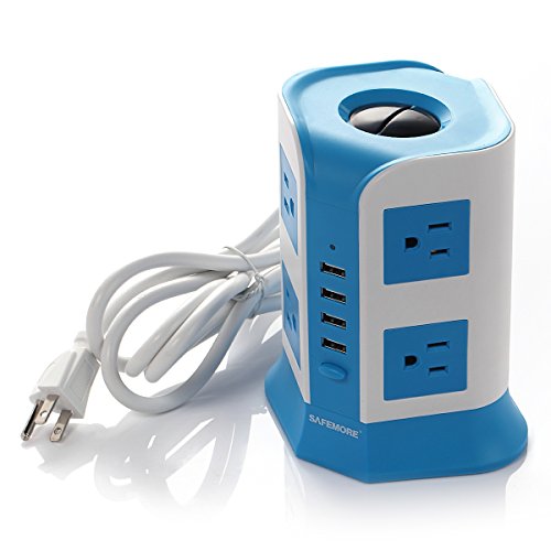 USB Charger Surge Protector Power Strip 8-AC Outlets with 4 USB Charging Ports (2.1A) 6.5-Ft Cord, 930 Joules (Blue)