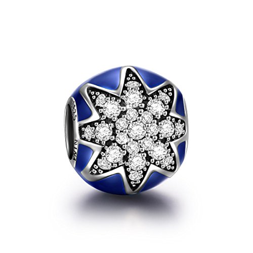 NINAQUEEN Star Series 925 Sterling Silver Gemstone Dark Blue Enamel Fits Pandora Charms