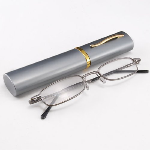 THG Elegant Unisex Aluminium Eyeglasses Case w/ Pocket Clip Gunmetal Frame Reading Glasses Eyewear Magnifying Magnifier Reader +1.50