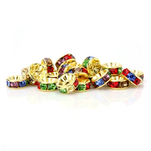 Beadnova Gold Plated Rhinestone Crystal Rondelle Spacer Beads 6mm 8mm 10mm Various Color