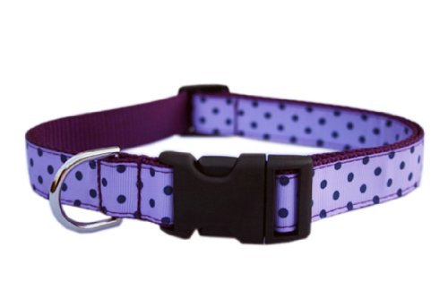 Sassy Dog Wear 13-20-Inch Orchid/Navy Polka Dot Dog Collar, Medium