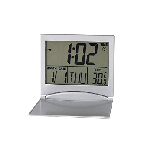 XREXS Large LCD Digital Timer Foldable Desktop Tabletop Calendar Temperature Digital Alarm Clock -Battery Included (silver)