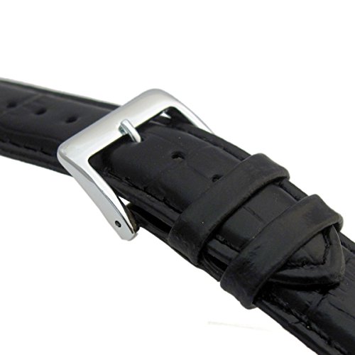 Padded Croc Grain Genuine Leather Watch Strap band 20mm Black Chrome (Silver Colour) Buckle