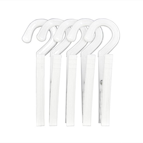 Laundry Clip Hooks, Beach Towel Clip, 20 Pack, Clothes Pin Hangers, White Plastic, Clothes Line Hanging Laundry, Portable, Travel, Air Dry, Drip Dry, Outdoor Hang Drying Clothing