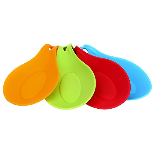 Joyoldelf Silicone Spoon Rest Set - 4 Pieces Jumbo Spoon Rest Set With Danibos Colorful, Durable, Attractive, Heat-resistant, Dishwasher safe
