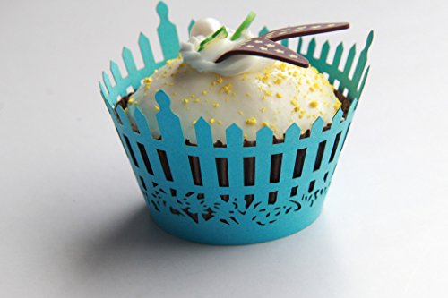 Kuke 24 pcs Garden Fence Laser Cut Cupcake Wrappers Cupcake Liners Muffin Container for Baby Shower Baby Birthday Christening or Wedding Party Cupcake Decoartion
