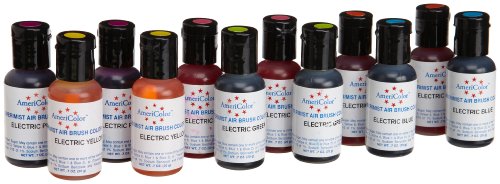 AmeriColor Amerimist Electric Color Air Brush Food Color 12 Pack Kit