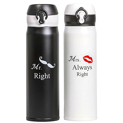 Wedding Anniversary Gifts Set Of Two Matching Stainless Steel Flask Thermos With Gift Box And Matching Card, Funny, Unique And Personalized Couples Gifts For Him And Her