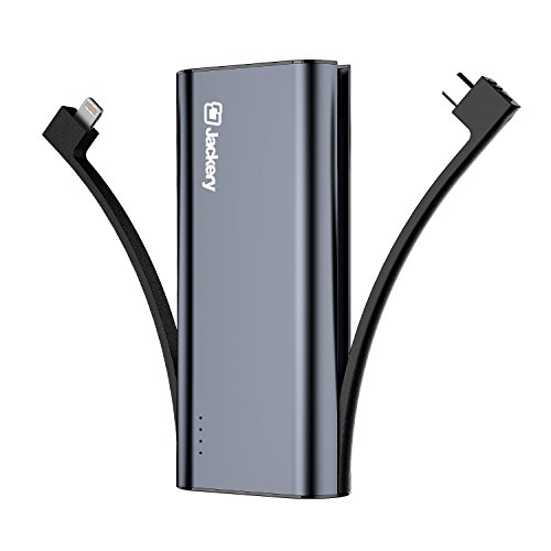 [Apple MFI Certified] Jackery Bolt 6,000 mAh Ultra-Compact External Battery Charger, Portable Power Bank and Travel Charger with Built-in-Lightning & Micro USB Cables (Black)