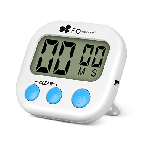 EC Technology Digital Kitchen Timer Count Up Countdown timer with Larger LCD Display and Magnetic Backing for Kitchen Cooking Baking Sports Games Office-White