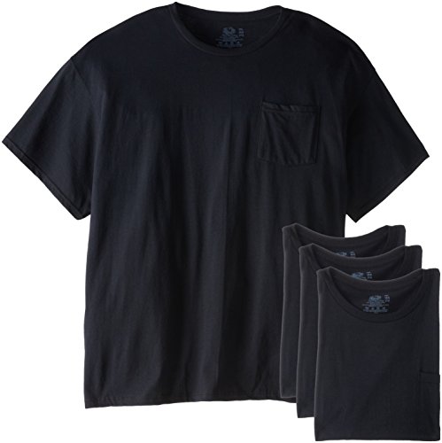 Fruit of the Loom Men's  Big and Tall Size Pocket Tees, Black, XXX-Large(Pack of 4)