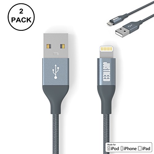 JUSTNEED [2 Pack] [ MFi-15-00488 Certified] 3.3 FT Nylon Braided Lightning Cable USB Cord Charge & Sync Cable For iPhone 6 6S,6 6S Plus, iPhone 5 ,5C ,5S, iPad Air, Mini , Mini2, iPod (Grey)
