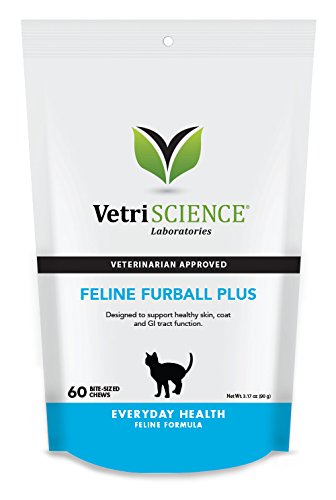 VetriScience Laboratories Feline Furball Plus Hairball Remedy Chew for Cats, 60 Chews