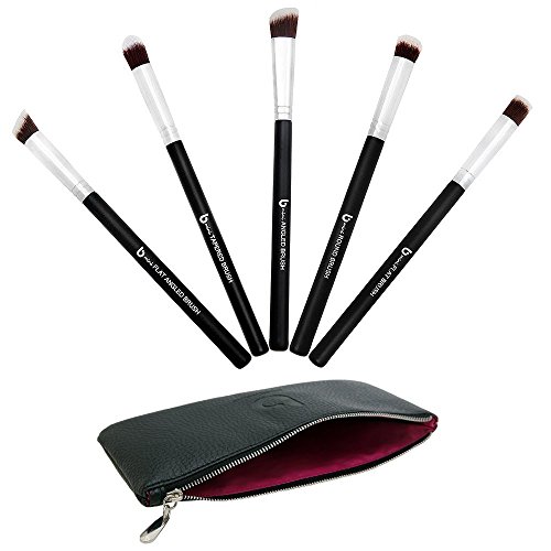 Eye Makeup Brushes: 5 pc Precision Brush Set with Free Case Includes Blending, Concealer, Contouring, Mineral & Tapered for Perfect Smoky Eye Look (Small, Synthetic)