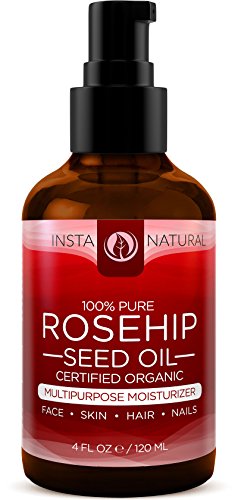 InstaNatural Rosehip Seed Oil - 120ml - Organic Cold Pressed Moisturizer for Skin, Face & Body - Help Scars, Stretch Marks, Wrinkles & Fine Lines for Men & Women - Simple Anti Frizz Hair Treatment