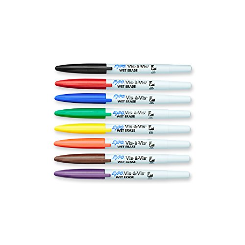 Expo Vis-A-Vis Wet-Erase Overhead Transparency Markers, Fine Point, 8-Pack Pouch, Assorted Colors (16078)
