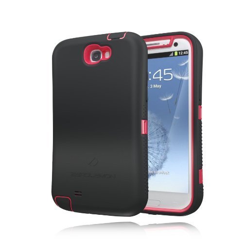 [180 Days Warranty] Zerolemon Red / Viper Black Zero Shock Series for Samsung Galaxy Note 2 N7100 - Covers All Battery Sizes - Worlds Only Universal Form Fitting Case. Rugged Hybrid Case Includes Belt Clip and Kickstand **Usa Patent Pending**