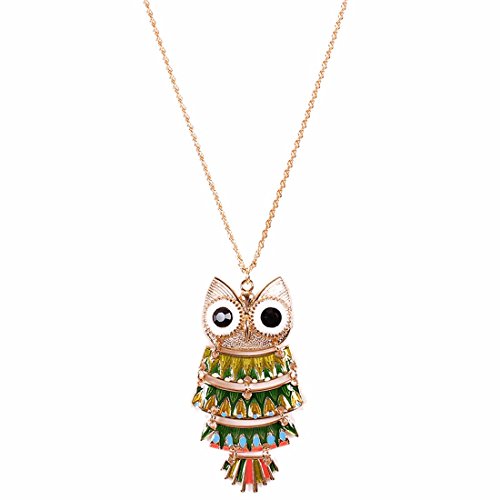 Qiyun (TM) Cute Princess Owl Bird Pendant 18K Gold Chain Necklace