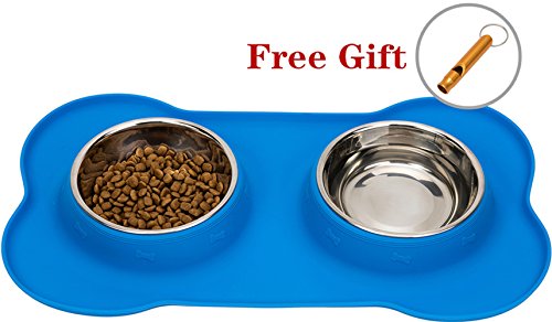 Stainless Steel Dog Bowl No Spill Food and Water Double Bowls for Pet Puppy Cat with Silicone Mat