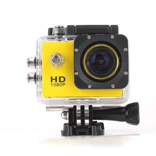 Sports Camcorder, Kool(TM) Yellow Underwater Waterproof Camera, Sports Action Bicycle Helmet Car DVR Recorder 12MP HD 1080P Wide-Angle Lens [Comparable to GoPro] + Variety of Stands/Mounts/Casing for Skiing, Snowboarding, Surfing, Hiking, Climbing, Extreme Sports (Yellow)