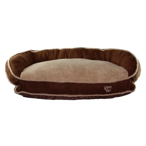 Happy Tails Micro suede Bolster Bed for Pets, 35 by 24-Inch, Brown