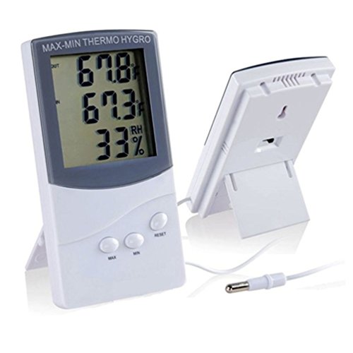 DE'LANCI Dual Sensor LCD Display Digital Indoor Outdoor Thermometer Min Max Record Hygrometer with Stand