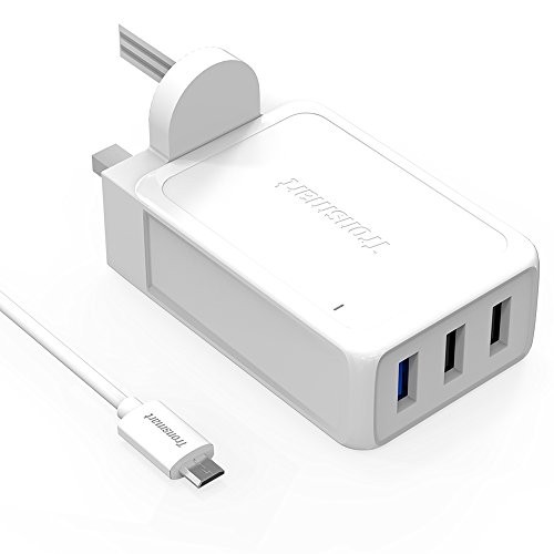 Tronsmart Quick Charge 2.0 42W 3 Port USB Desktop Charging Station Wall Charger (2 Ports with VoltIQ + 1 Port with Quick Charge 2.0; Including an 20AWG 6FT Quick Charge Micro USB Cable) - White