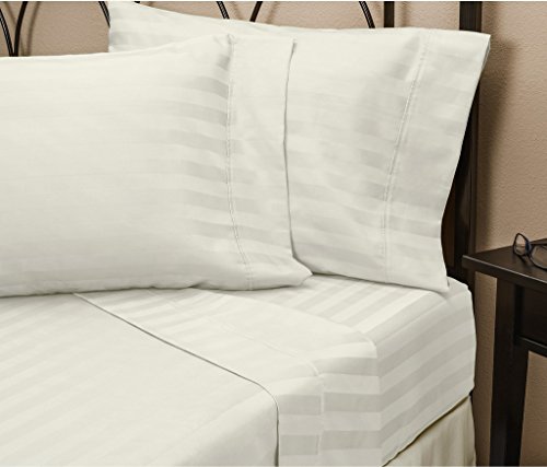 HC COLLECTION 4-Piece 1800 Series Platinum Collection Microfiber Striped Queen Bed Sheet Set, White