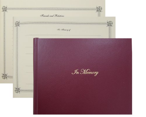 BookFactory® Leather Funeral Guest Book In Memory / Memorial Book / Memorial Guest Book / Funeral Register Books - 48 Pages, Burgundy (Bonded Leather), 8 7/8 x 7, Smyth Sewn Hardbound (LOG-048-MEM-A-XMT7)