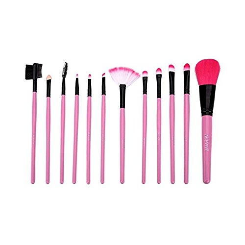 ACEVIVI 12 pcs Pro Vegan Mineral Makeup Brush Set with Pink Pouch