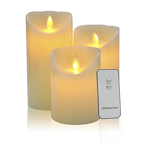 3 Flameless Electric Candles Real Wax no Flame LED Tea Light Realistic Flickering with Remote Control 4/5/6inches Battery Operated