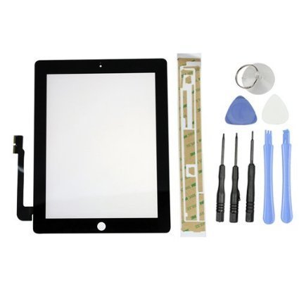 Group Vertical® Black Touch Screen Display Glass Digitizer Lens Replacement for Apple iPad 3 3rd Gen A1395 A1396 A1397 + Adhesive + TOOLS