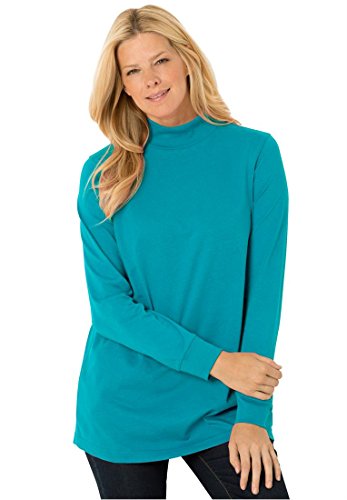 Women's Plus Size Top, Perfect Cotton Mockneck With Long Sleeves