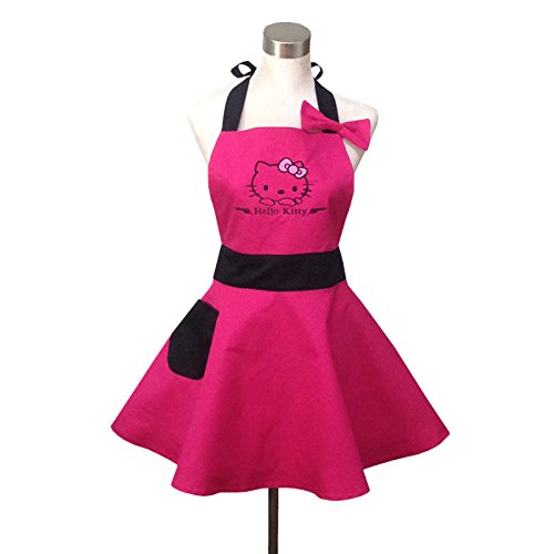 Lovely Hello Kitty Pink Retro Kitchen Aprons for Woman Girl Cotton Cooking Salon Pinafore Vintage Apron Dress