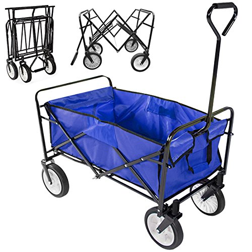 Yaheetech Foldable Utility Cart Garden Wagon Shopping Top Sports Beach (Blue)