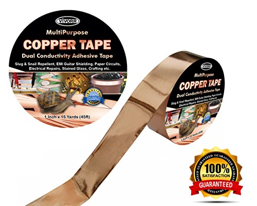 Copper Foil Tape with Conductive Adhesive, 1 Inch x 15 Yards (45ft) - Slug & Snail Repellent, EMI Shielding, Electrical Repairs, Paper Circuits, Crafting, Stained Glass etc - Extra Long Roll