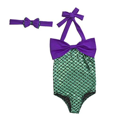 PGXT Girl's One Piece Mermaid Bikini Set Swimwear Swimsuit Bathing Suit+Headband