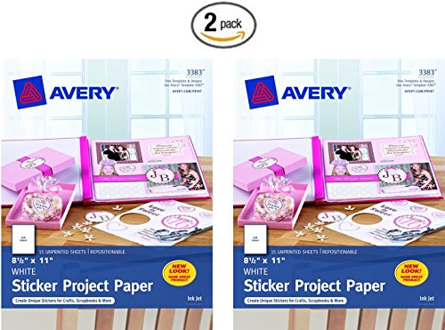 Avery 03383 8-1/2 X 11 Ink Jet Sticker Project Paper 15 Count (Pack of 2)