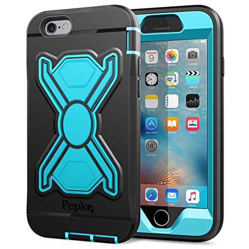 iPhone 6s Plus Case , iPhone 6 Plus Case Pepkoo Heavy Duty Armor Rugged Hybrid [3 Layer] Drop Protection Bumper with Built-in Shockproof Screen Protector and Kickstand for iPhone 6/6s plus Black Blue