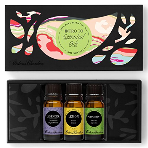 Intro to Essential Oils Set- 100% Pure Therapeutic Grade Aromatherapy Oils (Comparable to Doterra's Introductory Kit)- 3/ 10 ml of Lemon, Lavender and Peppermint by Edens Garden