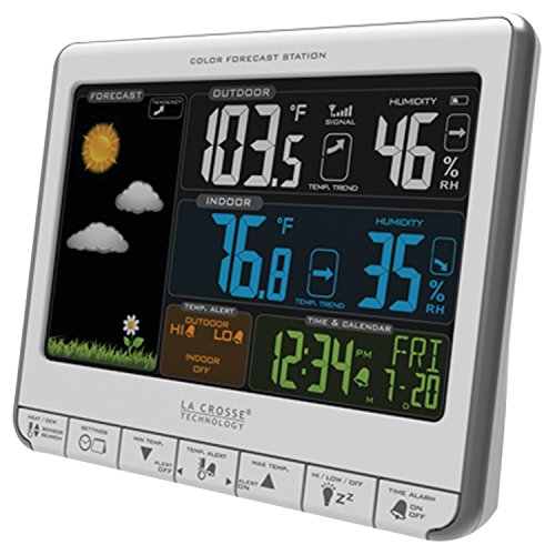 La Crosse Technology 308-1412S Color LCD Wireless Weather Station with USB Charging Port and Customizable Temperature Alerts, White