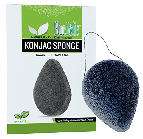 The Official Blue Jolie® Natural Konjac Sponge - An Organic Beauty Sponge with Activated Bamboo Charcoal, Natures Best Exfoliator for Your Face - Facial Sponge Absorbs Impurities in All Skin Types